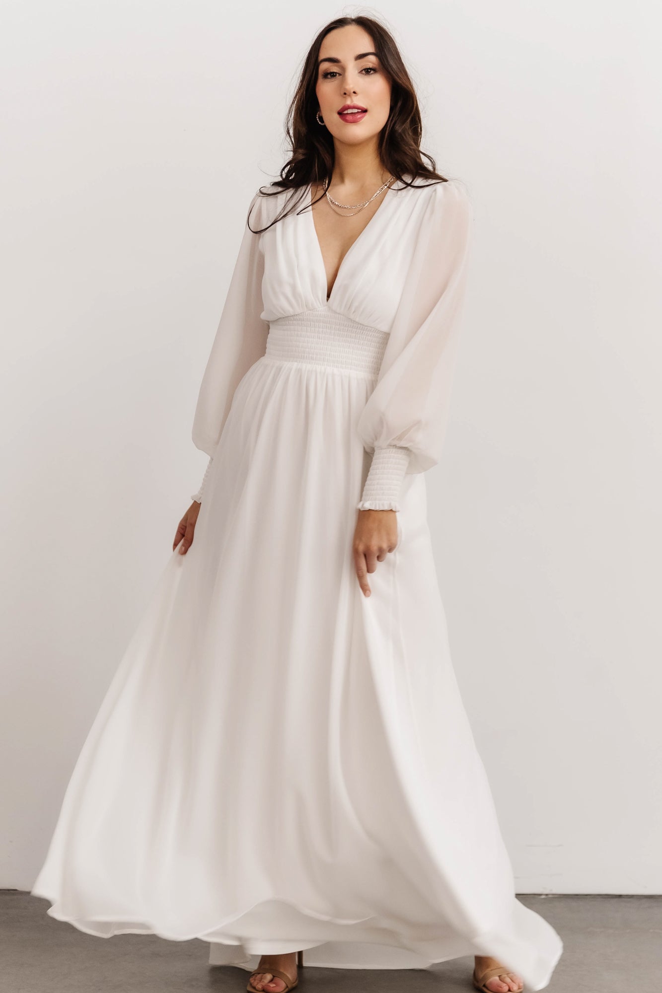 white maxi dress with sleeves